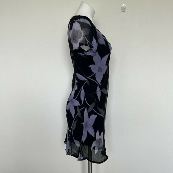 TESSUTO Floral Dress SMALL black PURPLE short sleeves - Picture 6 of 8